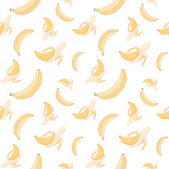 Obraz premium Cute yellow banana seamless pattern vector illustration on white background