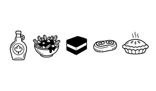 Canadian Traditional Food Linear Icon Collection with Maple Syrup Poutine and Pastries