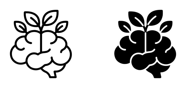 Brain growth icons, symbolizing learning and development.  Conceptual vector art for knowledge expansion, mental evolution, and new ideas.
