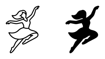 Graceful Dancer Silhouette, Ballet Pose Vector Icon Set, Elegant Female Performer Outline, Dynamic Movement Art © Safik