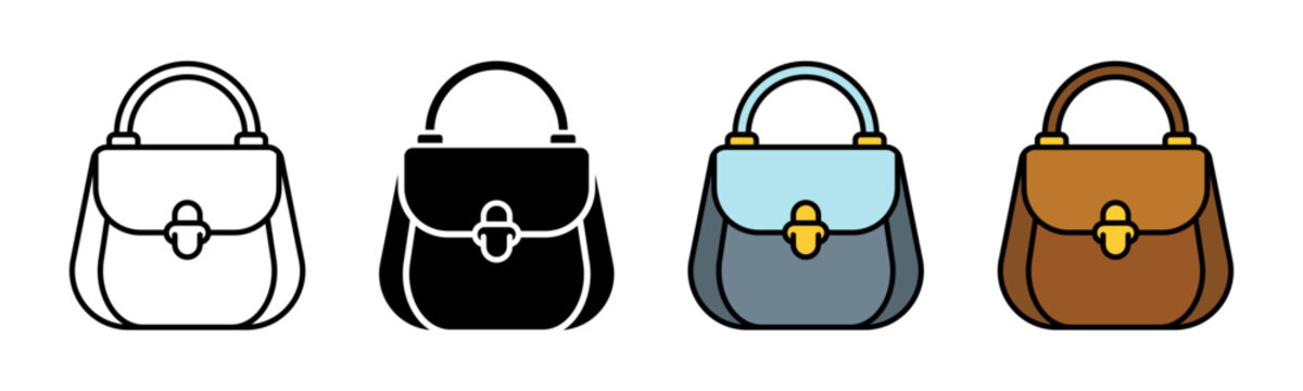 Ladies purse icon. Women's fashion handbag symbol, Luxury purses collection.