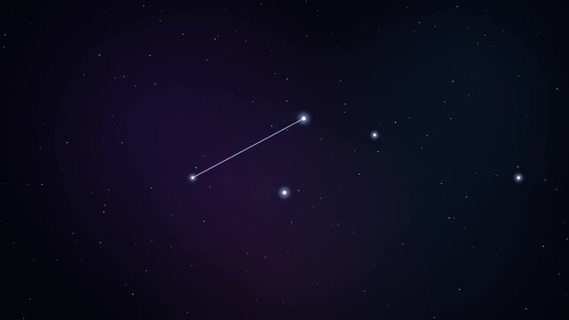 The Libra constellation slowly forms from scattered stars in the sky. This celestial pattern connects seamlessly amidst harmonious cosmic dust and nebulas.