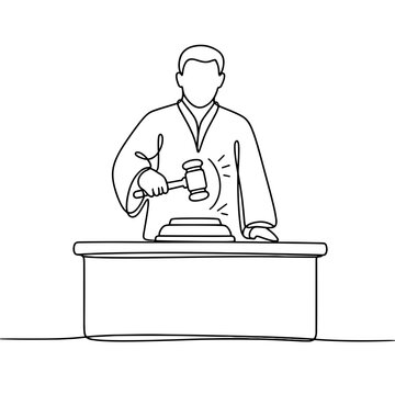 Judge at Bench Hammering Gavel Making Verdict Single Line Art Vector Concept for Legal Decision or Justice News