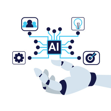 AI Chip and Robotic Hand Driving Business Innovation and Digital Transformation Vector.

