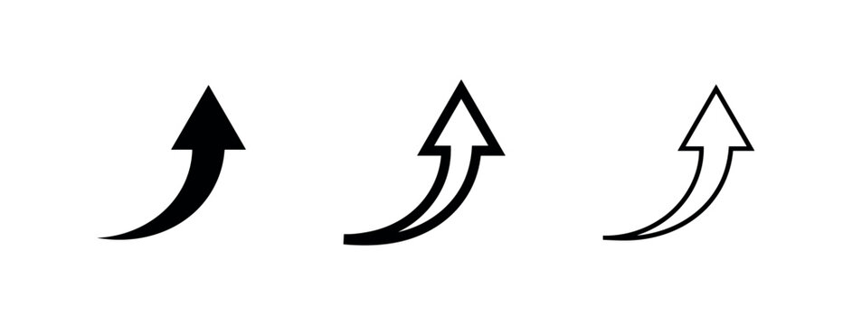Upward Curved Arrow Icon Set - Growth, Upload, and Progress Symbol