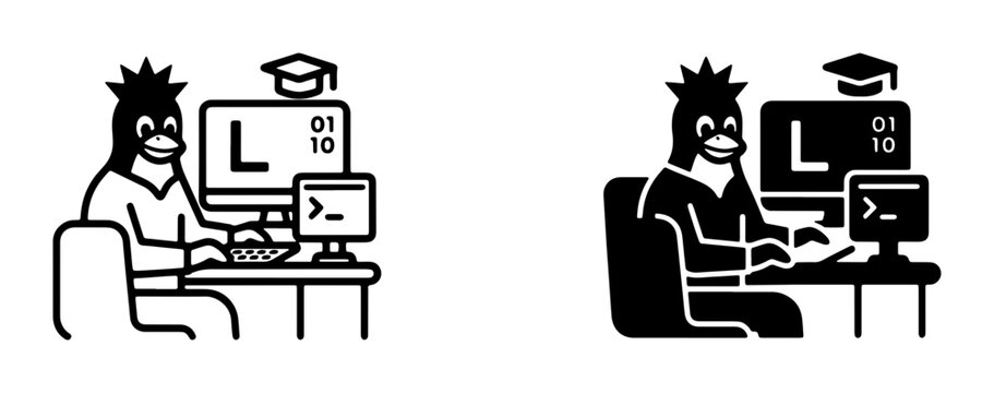 Linux Penguin Programmer Icon, Coding Education, Computer Science Learning, Digital Technology, Software Development Vector Art