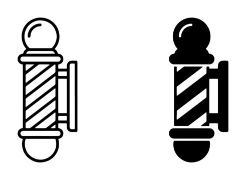 Barber Pole Icons, Vintage Hair Salon Symbol, Retro Shop Sign, Classic Grooming Emblem, Black and White Vector Graphics