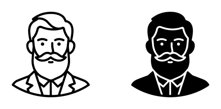 Modern Bearded Man Icons, Minimalist Gentleman Portrait Vector Art, Professional Male Silhouette, Stylish Hipster Avatar Set