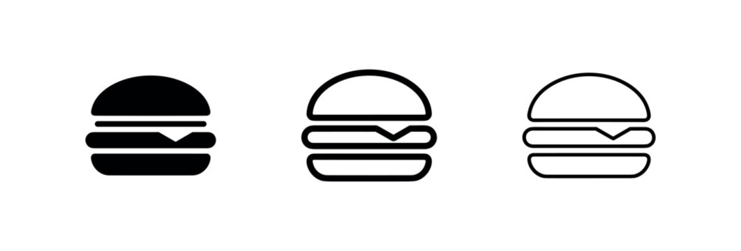 Hamburger icon set. Fast food symbol. Burger restaurant sign. UI menu button concept for web and apps.