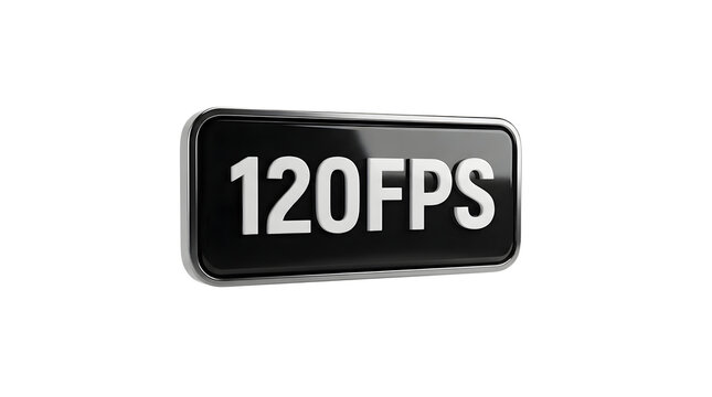120FPS text label on a glossy black rectangular badge isolated on white background