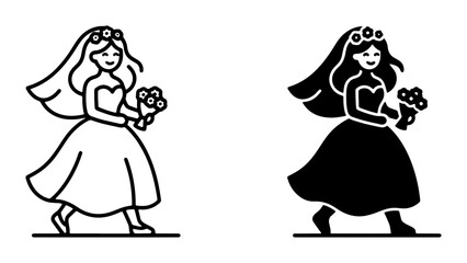 Fototapeta premium Bride Vector Icons, Wedding Celebration Bride Silhouette, Bridal Bouquet Bride Line Art, Marriage Ceremony Bride Graphics