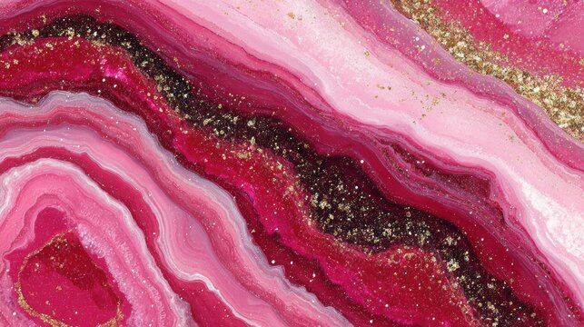 Pink and red abstract marble agate background with organic swirls, rippled stone patterns, gold glitter texture, elegant luxury wallpaper, vibrant spring design, modern decorative art for creative pro