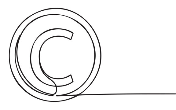 Black and white copyright symbol icon drawn with a single continuous line for intellectual property protection