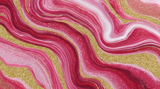 Pink and red abstract marble agate background with organic swirls, rippled stone patterns, gold glitter texture, elegant luxury wallpaper, vibrant spring design, modern decorative art for creative pro