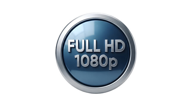 Full HD 1080p blue glossy button icon for high definition video and digital media display.