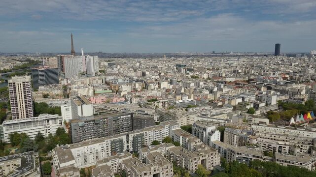 Paris urban landscape with the iconic Eiffel Tower visible on a clear day