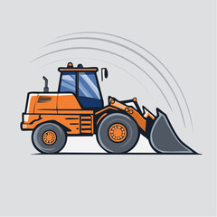 Fototapeta premium Orange bulldozer construction vehicle pushing earth vector illustration