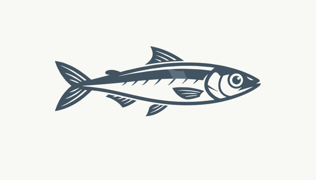 Monochromatic navy blue vector illustration of a fresh healthy sardine or mackerel fish on a clean background.