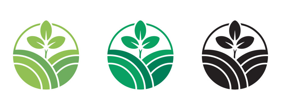 Agriculture logo design, agronomy logo with plants and fields, agro ecological farmhouse symbol, farming emblem, nature concept, vector illustration.