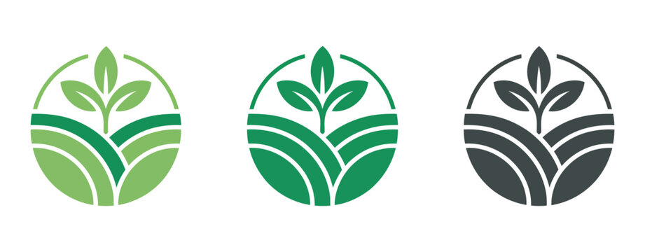 Agriculture logo design, agronomy logo with plants and fields, agro ecological farmhouse symbol, farming emblem, nature concept, vector illustration.