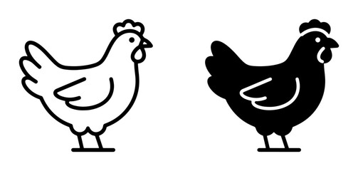 Obraz premium Chicken Icons, Line Art and Silhouette Vector Graphics, Farm Animal Symbols for Poultry and Agriculture Concepts