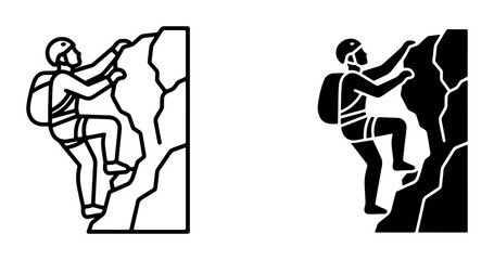 Fototapeta premium Rock Climbing Icons, Mountain Adventure Vector Graphics, Extreme Sports Silhouette, Outdoor Activity Symbols, Alpine Ascent Illustration