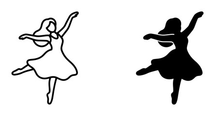 Ballet Dancer Silhouette Vector Icons, Elegant Female Performer Poses, Graceful Movement Art, Outline and Solid Black Styles © Hanif