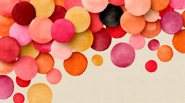 Colorful watercolor circles background with warm tones and copy space for design