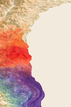 Aerial view abstract mountain texture in red and purple with copy space
