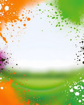 Watercolor paint splatter frame with green field background and copy space