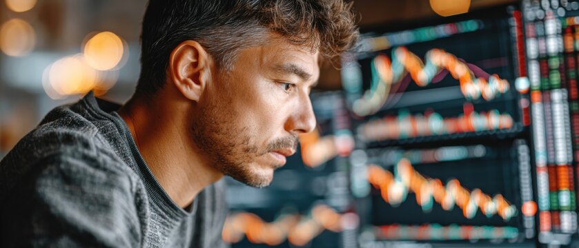 Investor analyzing commodity price volatility in a dynamic market environment with intelligent monitoring technology