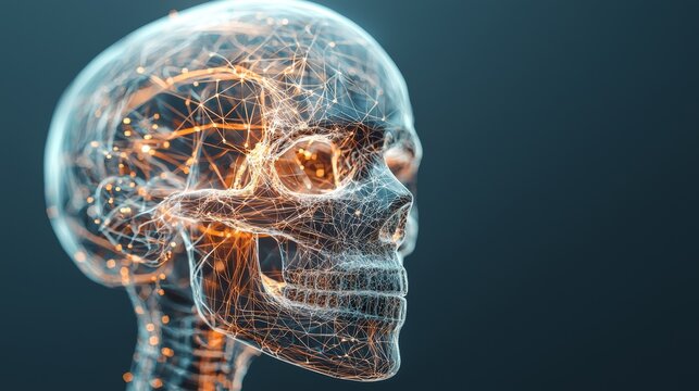 Futuristic Anatomy: Holographic Skull with Glowing Neural Pathways
