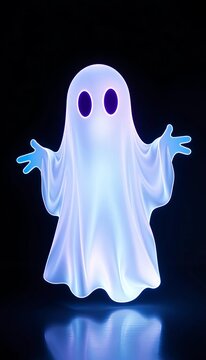 Whimsical ghostly figure glows brightly against dark backdrop, mystical, whimsy