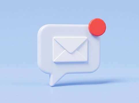 3D Email Notification Speech Bubble Icon with Message Alert