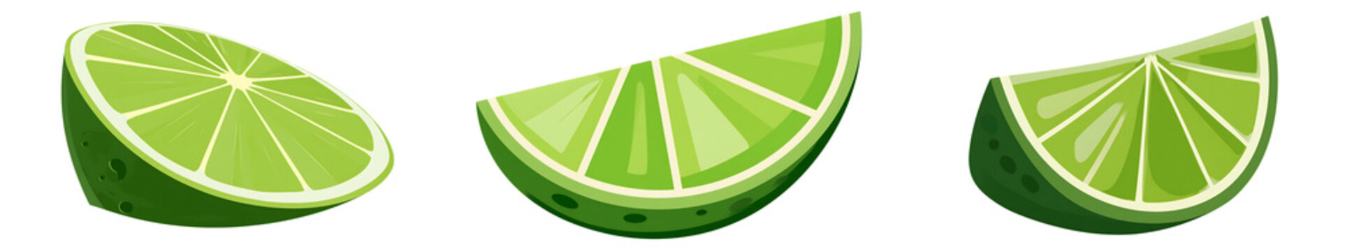 Set of fresh green lime slices vector illustration isolated on transparent background