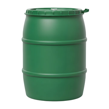 Green plastic barrel with lid isolated over transparent background.