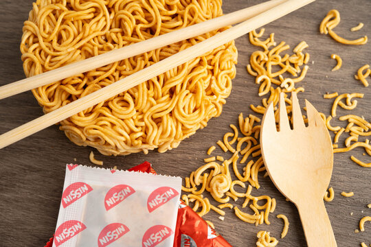 Bangkok, Thailand April 20, 2024 Instant noodles dry junk food with high sodium.