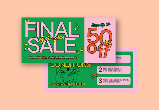 Pink Green Naive Design End Year Sale Voucher