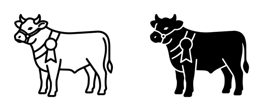 Award Winning Bull Icons, Livestock Champion Vector Graphics, Farm Animal Silhouette, Agricultural Show Symbol, Black and White Livestock Art