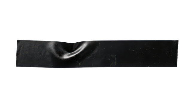 Black electrical tape strip with wrinkled texture. Industrial adhesive gaffer tape piece. Dark plastic vinyl tape for repair and design. isolated on Transparent Background
