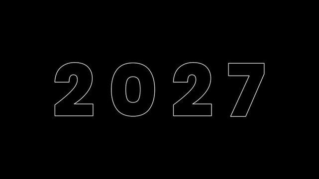 Animated 2027 typography with a soft glowing light effect on a dark background, designed for New Year celebrations, countdown videos, and festive motion graphics.