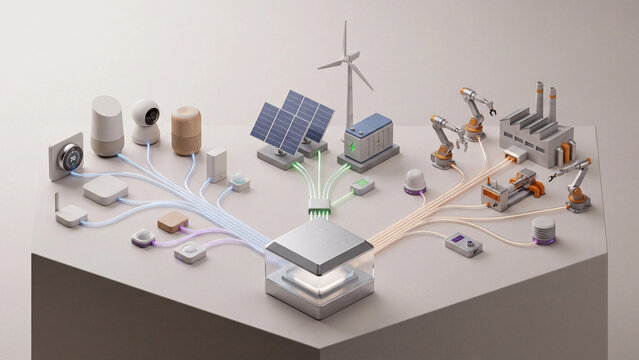 Eco-friendly energy grid model illustrating renewable power generation systems and automation technology.