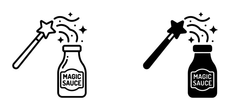 Magic Sauce Bottle Icon Set, Culinary Enchantment, Creative Cooking, Whimsical Food Design, Vector Graphics