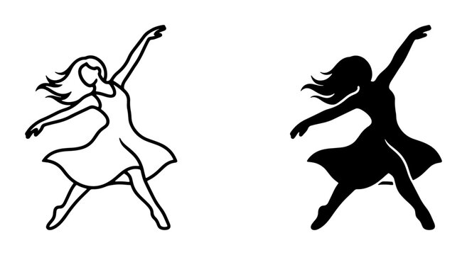 Elegant Dancer Silhouette, Outline Vector Art, Ballet Pose, Modern Dance Performance, Graceful Movement, Female Figure, Artistic Expression, Black and White Graphics