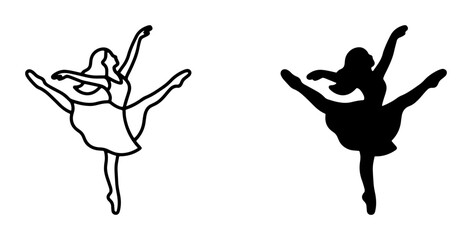 Elegant Ballet Dancer Silhouette, Graceful Female Performer Vector Art, Classic Dance Pose Illustration, Black and White Artistic Representation © Mafuja