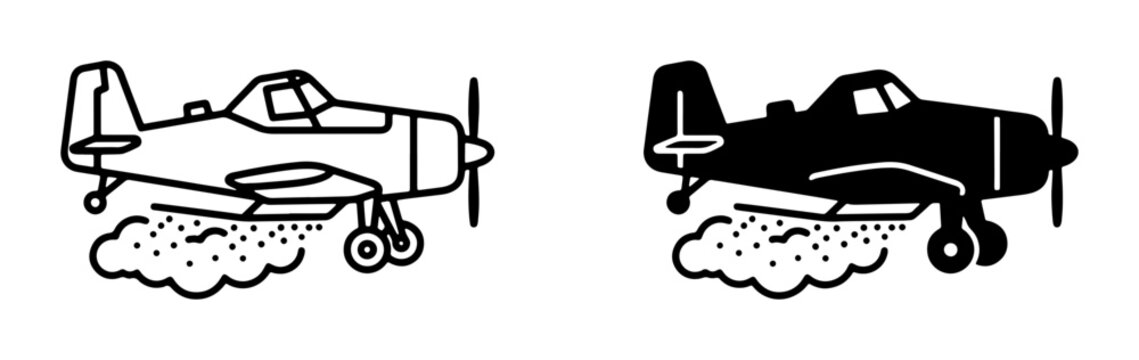 Crop Duster Airplane Icon Set, Agricultural Aircraft Vector Graphics, Aerial Spraying Plane Illustration, Farming Aviation Symbols
