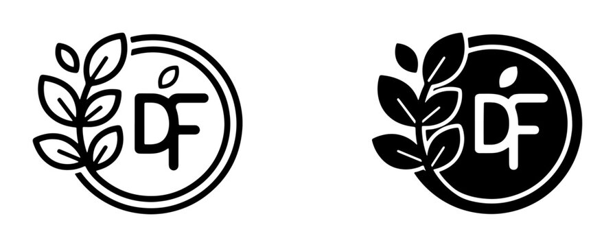 DF Monogram Logo, Organic Leaf Emblem, Minimalist Circular Badge, Natural Brand Identity, Vector Graphics
