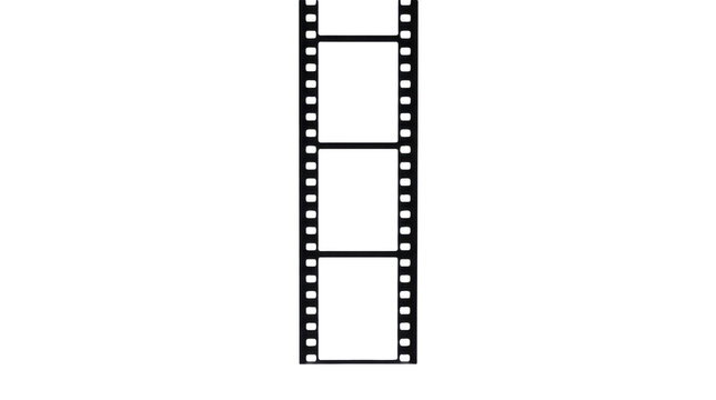 Vintage 35mm film strip with empty frames, black analog cinema negative border, retro photography celluloid reel for video editing isolated on Transparent Background