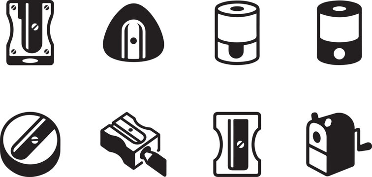 Set of pencil sharpener vector icons for school supplies and office stationery design.
