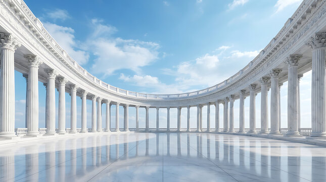 Neoclassical Marble Colonnade Under Bright Blue Sky